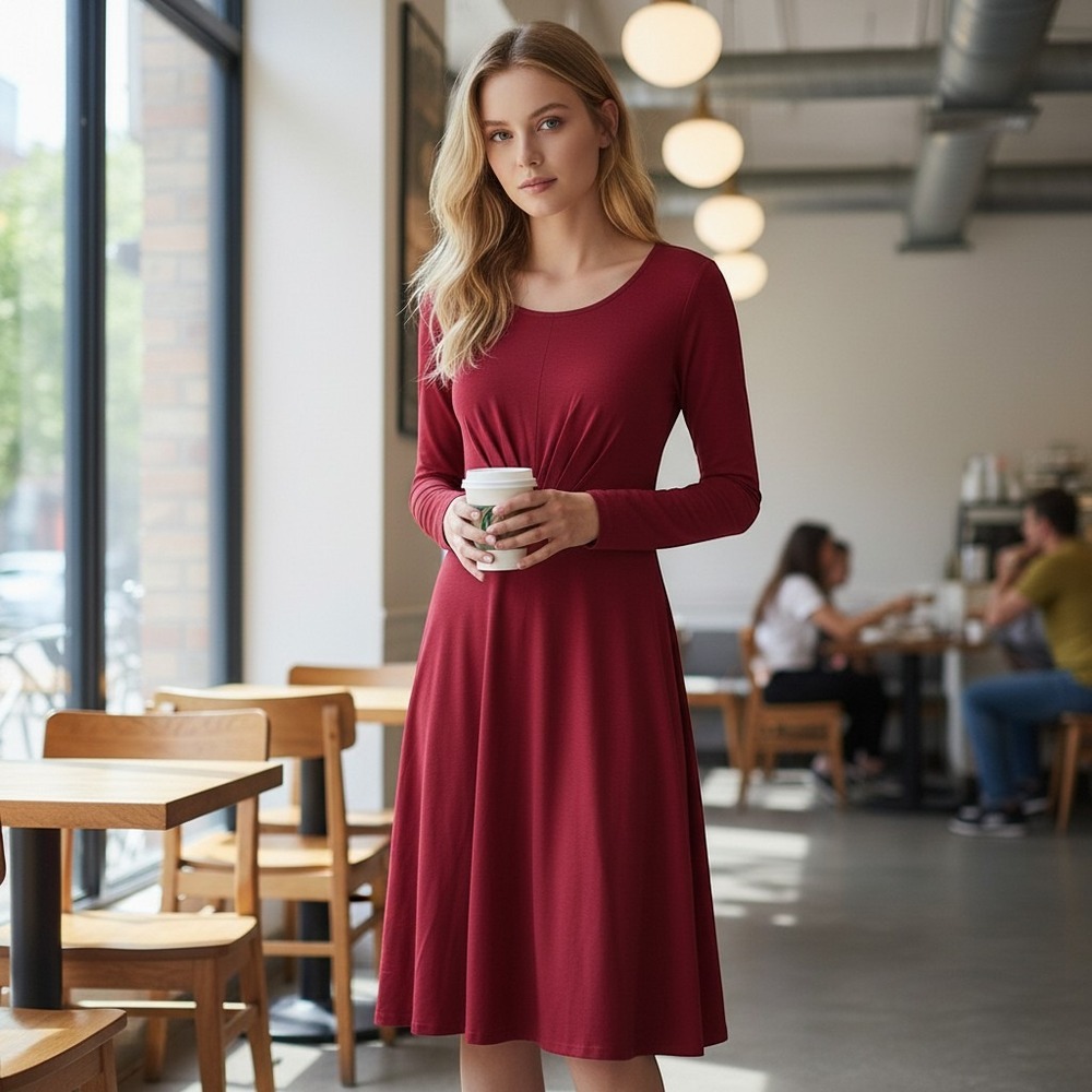 Peruvian Connection Maxi Dress Women's XS Solid Red Tie Waist Pleated Bodice